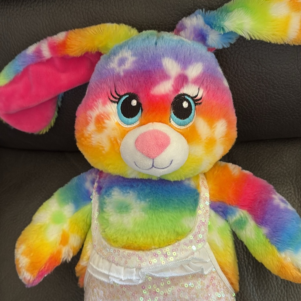 Build A Bear Rainbow Rabbit With White Sequence Dress View 2